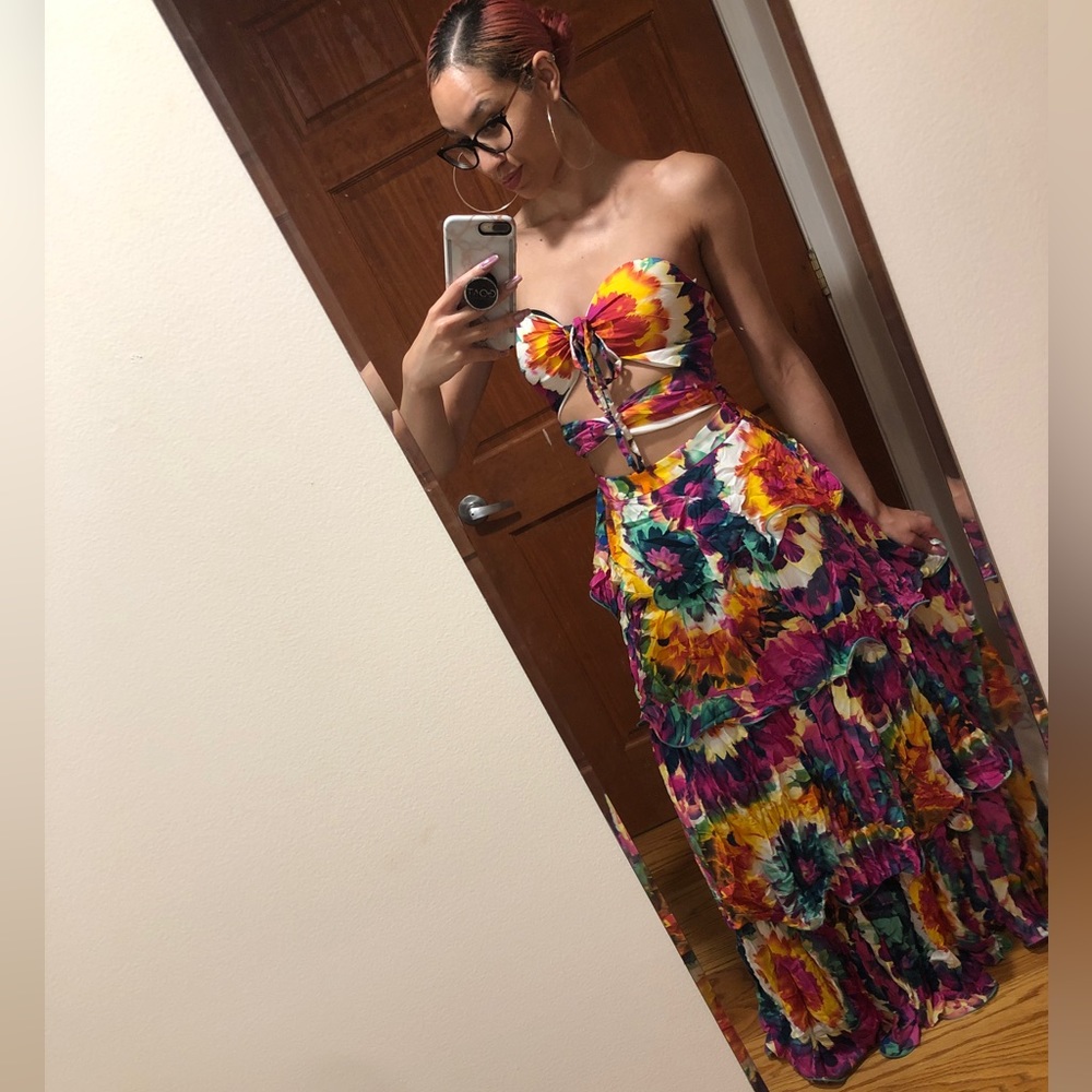Tropical cut out layered dress